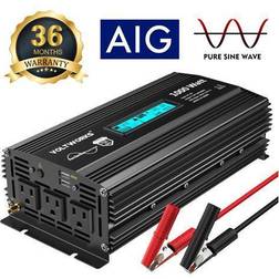 Pure Sine Wave 1000 Watt Power Inverter DC 12v to AC 110V-120V 1000W with LCD Display and 2.4A Dual USB Ports 3 AC Outlets for Home RV Truck[3